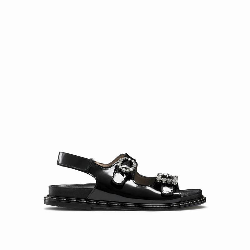 Russell & Bromley Glamour Embellished Buckle Sandals Women's Black [TDO3388YN]